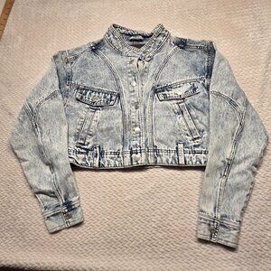 Reserve Fairfax Denim Jacket Womens Size M Cropped Snap front Closure